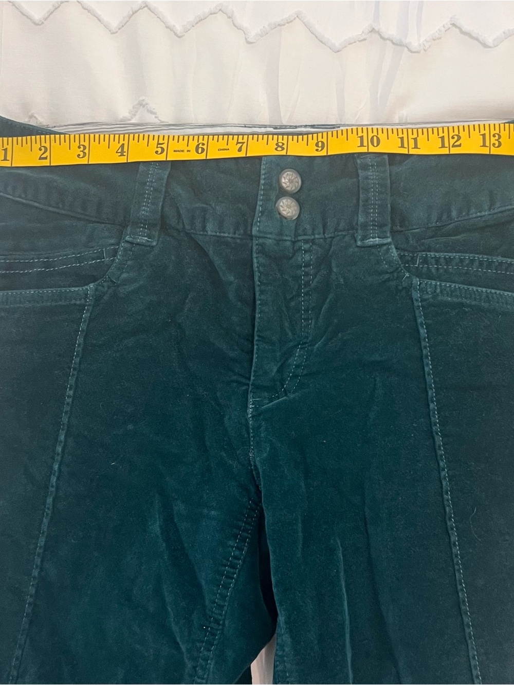 Vintage Athleta Velvet Wide Leg Pants Green Velour High Rise Stretch Yoga 31 - Picture 7 of 10